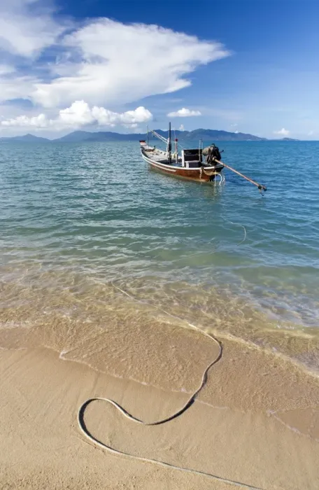 Framed Print : Traditional long-tailed fishing boat moored off Maenam Beach on the North Coast of Koh Samui, Thailand, Southeast Asia, Asia Framed Print : Traditional long-tailed fishing boat moored off Maenam Beach on the North Coast of Koh Samui, Thailand, Southeast Asia, Asia