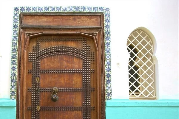 Traditional Moroccan decorative wooden door, Tangier, Morocco, North Africa, Africa