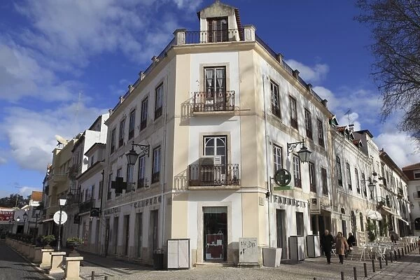 Traditional Portuguese architecture and cobbled streets in Alcobaca, Estremadura