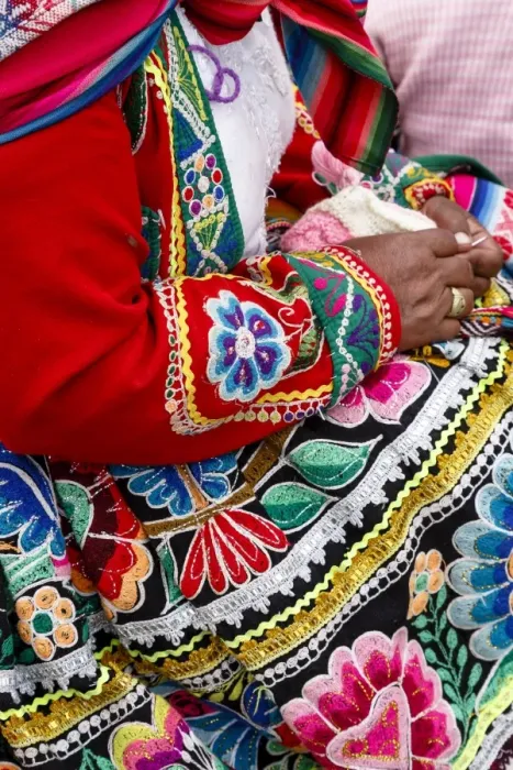 Framed Print : Detail of a traditional Quechua dress, Cuzco, Peru, South America