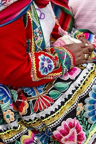 Detail of a traditional Quechua dress, Cuzco, Peru, South America