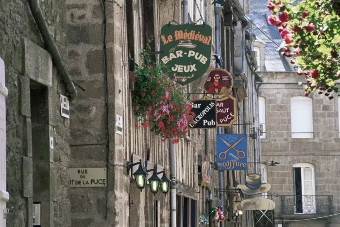Framed Print : Traditional signs, Dinan, Cotes d Armor, Brittany, France, Europe Framed Print : Traditional signs, Dinan, Cotes d Armor, Brittany, France, Europe