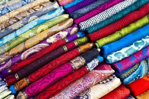 Traditional silk scarves of Thailand at the night market at Chiang Mai, Thailand, Southeast Asia, Asia