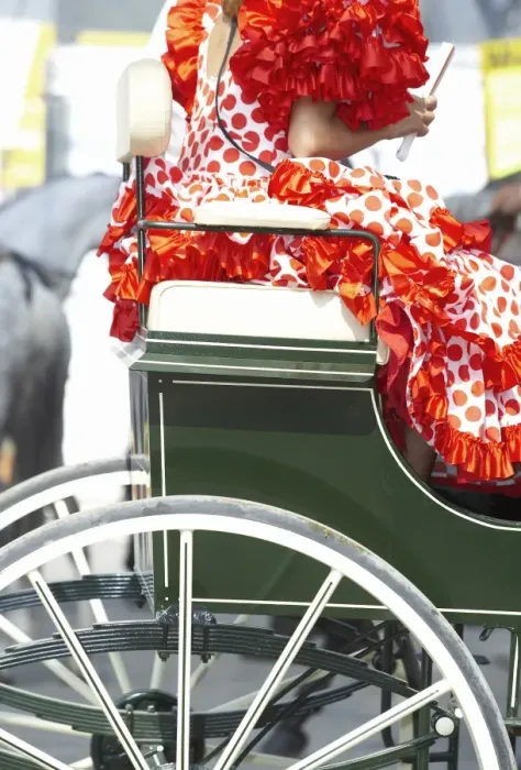Framed Print : Traditional Spanish dress detail and horse carriage Framed Print : Traditional Spanish dress detail and horse carriage