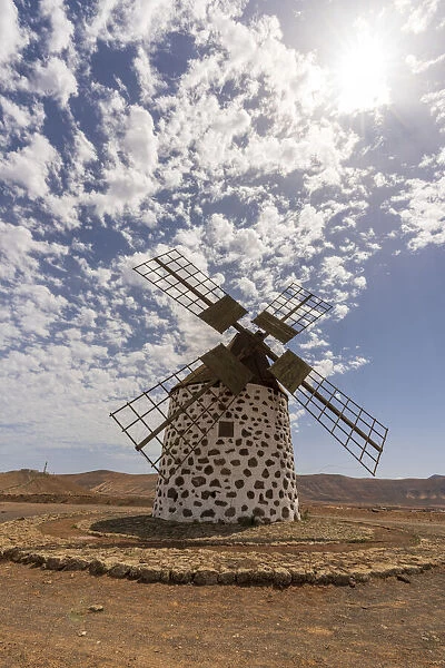 Traditional stone windmill in La Oliva, Fuerteventura, Canary Islands, Spain, Atlantic