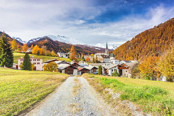 Traditional Swiss village called Santa Maria in Val Mustair, Canton Graubunden