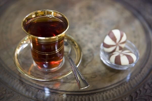 Traditional tea and biscuits, cafe, Istanbul, Turkey, Europe