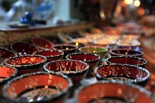 Traditional Turkish bowls on sale at a street stall in the old city of Antayla