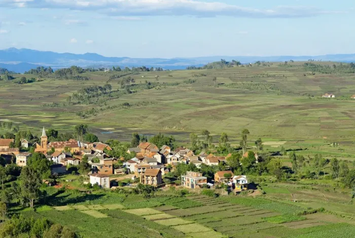 Framed Print : Traditional village on hill around Antsirabe, Madagascar, Africa