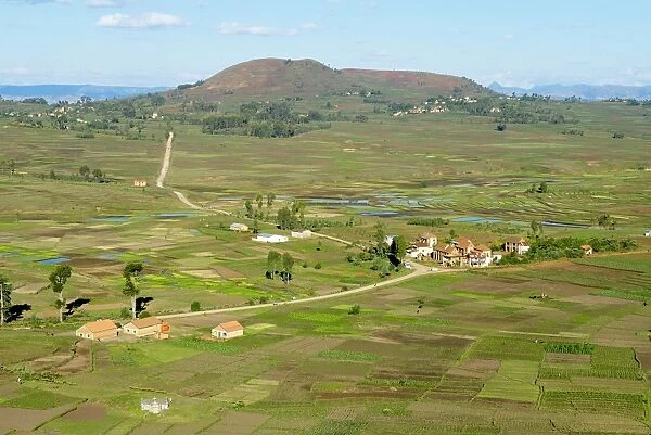 Traditional village on hill around Antsirabe, Madagascar, Africa