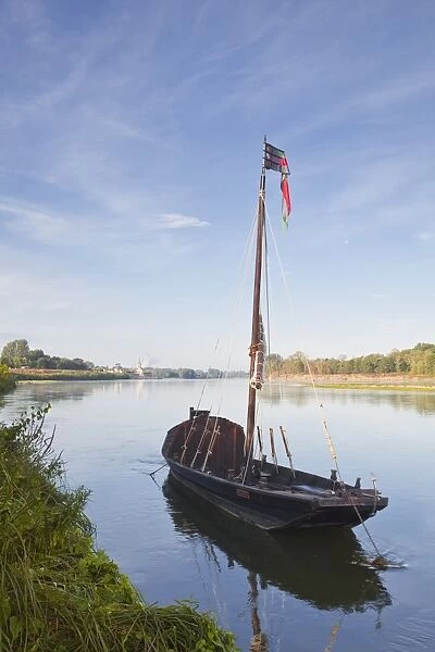 A traditional wooden boat on the River Loire, Indre-et-Loire, Loire Valley, France, Europe