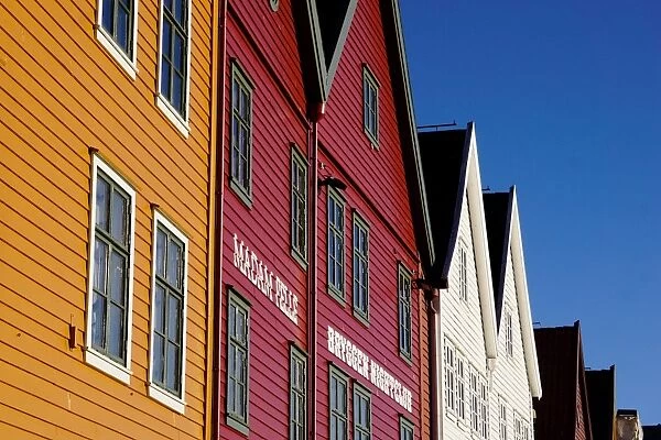 Traditional wooden Hanseatic merchants buildings of the Bryggen, UNESCO World Heritage Site