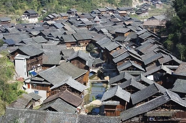 Traditional wooden houses in Zhaoxing Dong ethnic village, Guizhou Province, China, Asia