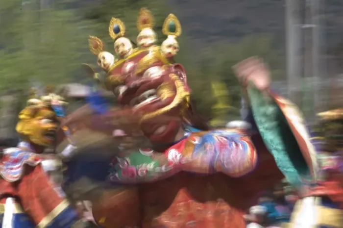 Framed Print : Traditionally dressed dancer at the Paro Tsechu, a religious dance ceremony