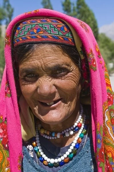 Traditionally dressed Pamiri woman, Wakhan valley, Tajikistan, Central Asia, Asia