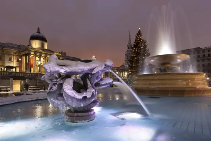 Framed Print : Trafalgar Square at Christmas in snow at night, London, England, United Kingdom, Europe Framed Print : Trafalgar Square at Christmas in snow at night, London, England, United Kingdom, Europe