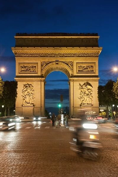 Traffic around Arc de Triomphe, Avenue des Champs Elysees, Paris, France, Europe