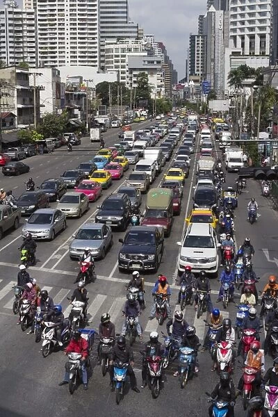 Traffic congestion in downtown area, Bangkok, Thailand, Southeast Asia, Asia