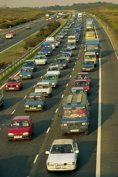 Traffic jam on the M3 at Chobham, Surrey, England, United Kingdom, Europe