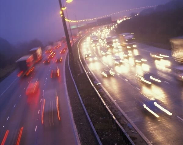 Traffic on motorway at dusk, United Kingdom, Europe