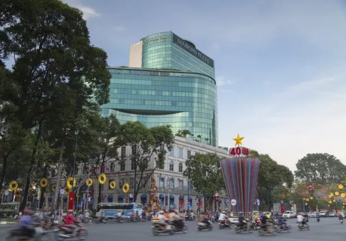 Framed Print : Traffic passing Diamond Plaza, Ho Chi Minh City, Vietnam, Indochina, Southeast Asia, Asia Framed Print : Traffic passing Diamond Plaza, Ho Chi Minh City, Vietnam, Indochina, Southeast Asia, Asia