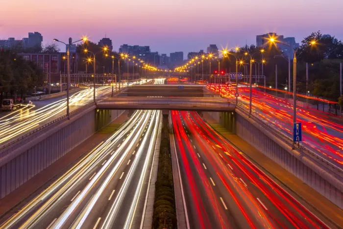 Framed Print : Traffic trail lights on major road near Beijing Zoo at dusk, Beijing, People s Framed Print : Traffic trail lights on major road near Beijing Zoo at dusk, Beijing, People s