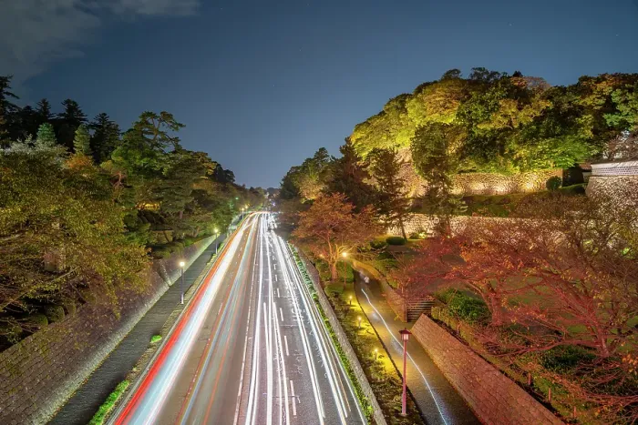 Framed Print : Trail lights on road by Nezumita-mon Gate, entrance to Kanazawa Castle and Park at dusk, Kanazawa City, Ishikawa Prefecture, Honshu, Japan Framed Print : Trail lights on road by Nezumita-mon Gate, entrance to Kanazawa Castle and Park at dusk, Kanazawa City, Ishikawa Prefecture, Honshu, Japan