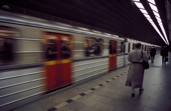 Framed Print : Train gathering speed leaving the platform at Mustek station, Prague, Czech Republic Framed Print : Train gathering speed leaving the platform at Mustek station, Prague, Czech Republic