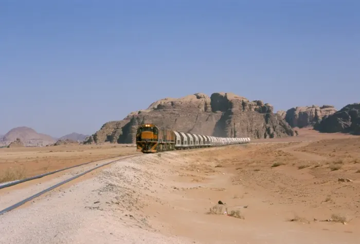 Framed Print : Train on railway in the desert Framed Print : Train on railway in the desert