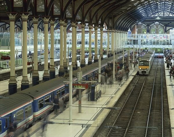 Trains and platforms at Liverpool Street station, London, England, United Kingdom, Europe