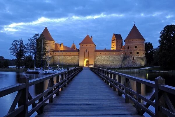 Trakai Castle illuminated at night