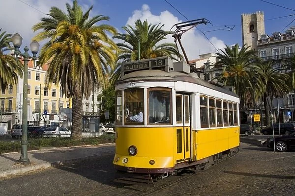 Tram in the Alfama District, Lisbon, Portugal, Europe