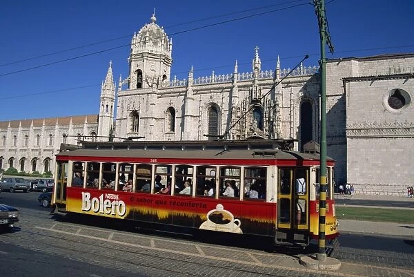 Tram in front of the Geronimos Monastery in the Belem area of Lisbon
