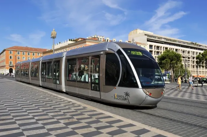 Framed Print : Tram passing through Place Massena, Nice, Alpes Maritimes, Provence, Cote d Azur Framed Print : Tram passing through Place Massena, Nice, Alpes Maritimes, Provence, Cote d Azur