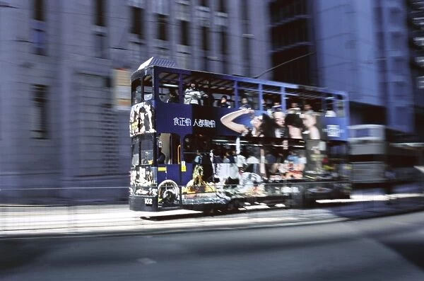 Tram at speed, Central, Hong Kong Island, Hong Kong, China, Asia