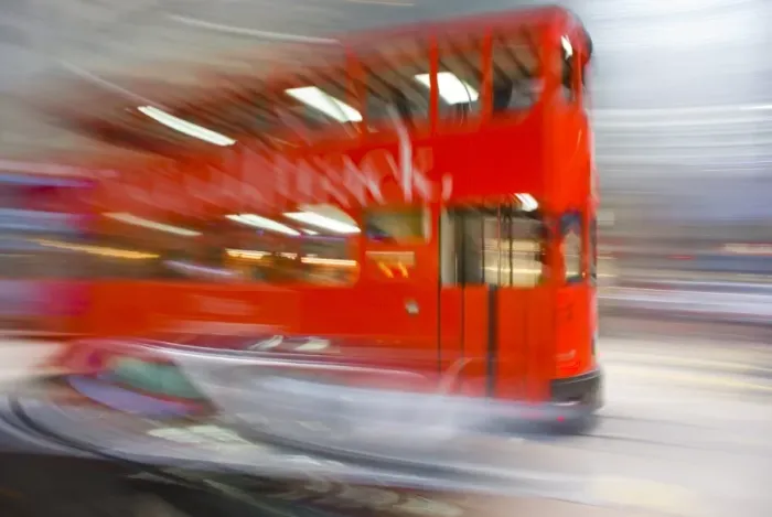 Framed Print : Tram at speed in Central at night, Hong Kong, China, Asia Framed Print : Tram at speed in Central at night, Hong Kong, China, Asia
