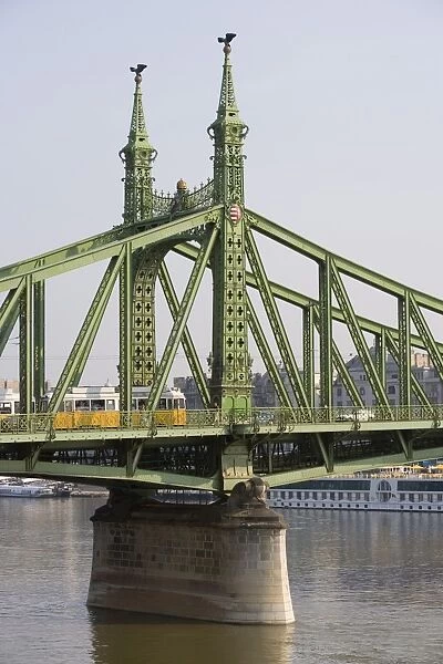 Tram on Szabadsag Bridge crossing the Danube