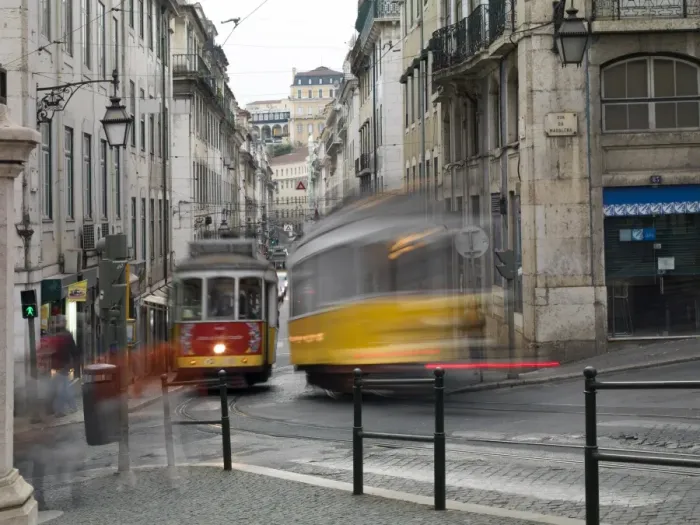 Framed Print : Trams in the old town, Lisbon, Portugal, Europe Framed Print : Trams in the old town, Lisbon, Portugal, Europe