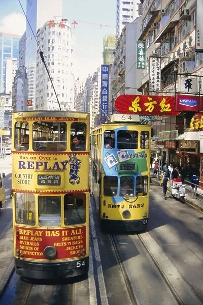 Trams in Wan Chai (Wanchai), Hong Kong, China