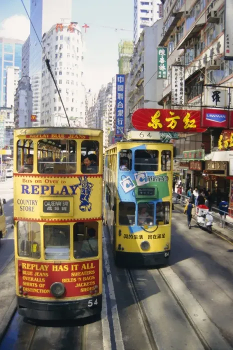 Framed Print : Trams in Wan Chai (Wanchai), Hong Kong, China Framed Print : Trams in Wan Chai (Wanchai), Hong Kong, China