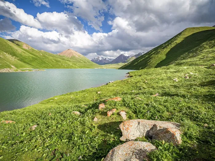 Framed Print : Tranquil Kol Ukok Lake surrounded by green mountains under a blue sky, Kyrgyzstan, Central Asia, Asia Framed Print : Tranquil Kol Ukok Lake surrounded by green mountains under a blue sky, Kyrgyzstan, Central Asia, Asia