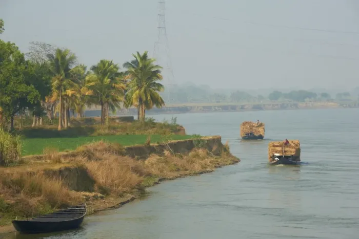 Framed Print : Transporting rice straw by boat on the Hooghly River, part of the Ganges River, West Bengal, India, Asia Framed Print : Transporting rice straw by boat on the Hooghly River, part of the Ganges River, West Bengal, India, Asia