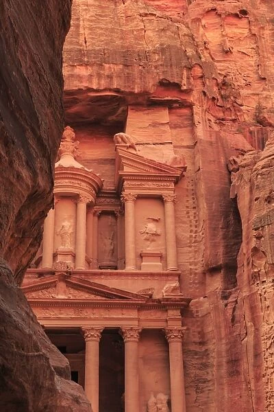 The Treasury (Al-Khazneh), seen from the Siq, Petra, UNESCO World Heritage Site, Jordan
