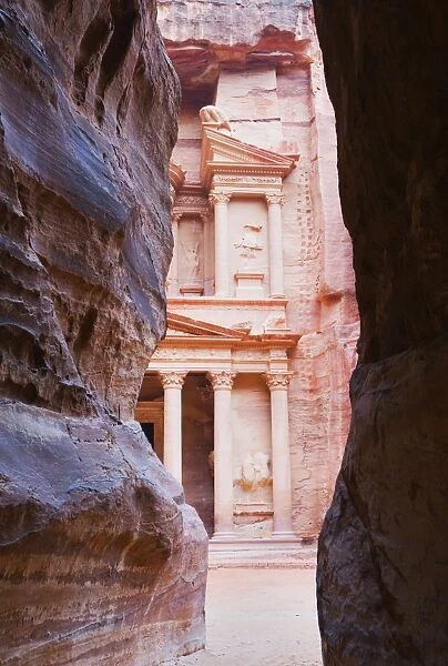 The Treasury seen from the Siq gorge, Petra, UNESCO World Heritage Site