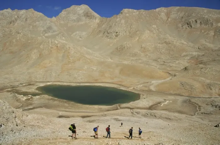 Framed Print : Trekking past lake on Yedigoller Plateau (Seven Lakes) Framed Print : Trekking past lake on Yedigoller Plateau (Seven Lakes)