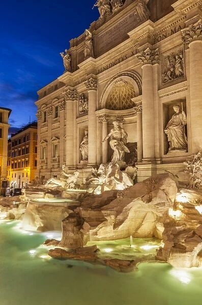 The Trevi Fountain backed by the Palazzo Poli at night, Rome, Lazio, Italy, Europe