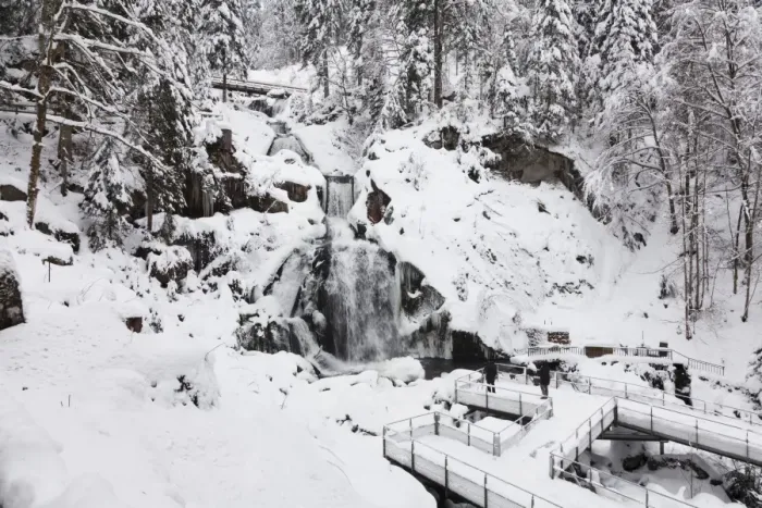 Framed Print : Triberg Waterfalls in winter, Triberg, Black Forest, Baden-Wurttemberg, Germany, Europe