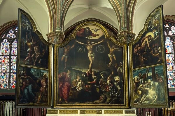 Triptych with Crucifixion, by Bernard van Orley, Church of Our Lady, Bruges, Belgium