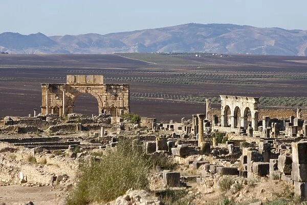Triumph Arch in Roman ruins, Volubilis, UNESCO World Heritage Site, Morocco