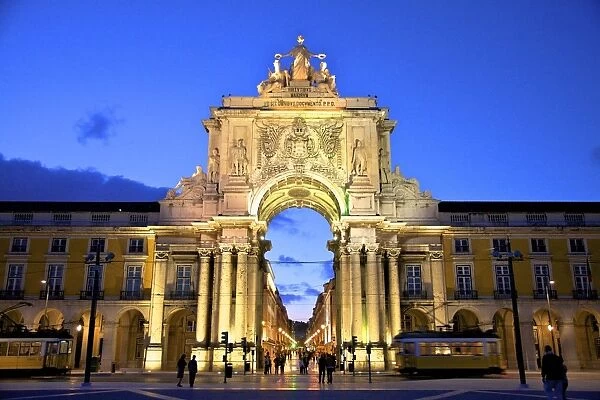 Triumphal Arch at Dusk, Lisbon, Portugal, South West Europe